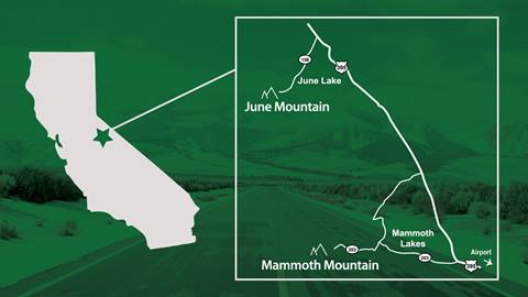 graphic showing location of June Lake, CA in the middle of California